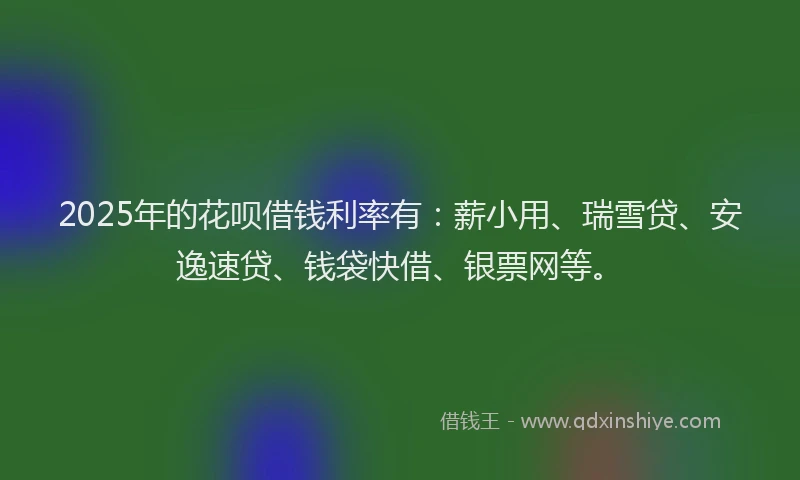 2025年的花呗借钱利率有：薪小用、瑞雪贷、安逸速贷、钱袋快借、银票网等。