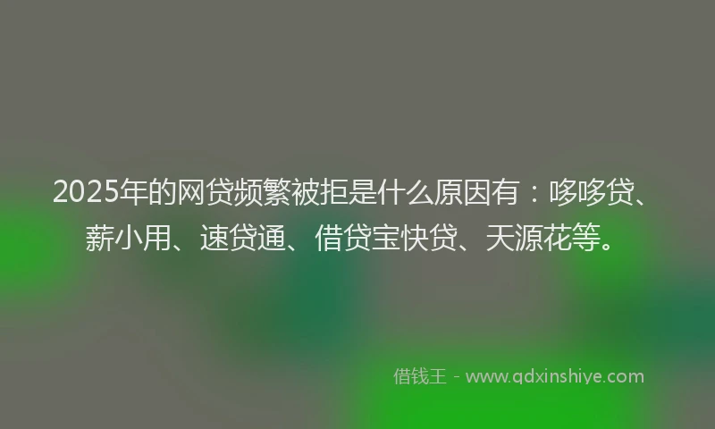 2025年的网贷频繁被拒是什么原因有：哆哆贷、薪小用、速贷通、借贷宝快贷、天源花等。
