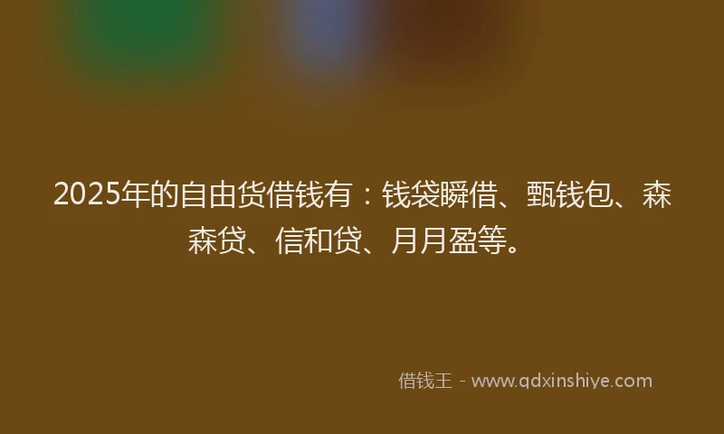 2025年的自由货借钱有：钱袋瞬借、甄钱包、森森贷、信和贷、月月盈等。