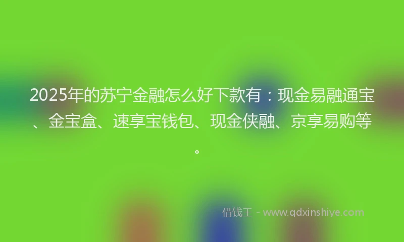2025年的苏宁金融怎么好下款有：现金易融通宝、金宝盒、速享宝钱包、现金侠融、京享易购等。