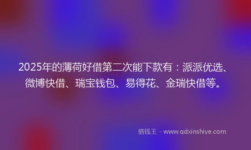 2025年的薄荷好借第二次能下款有：派派优选、微博快借、瑞宝钱包、易得花、金瑞快借等。