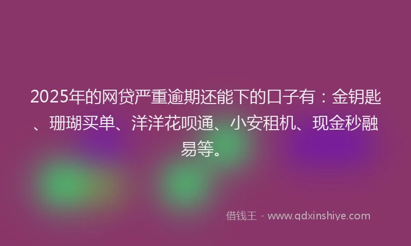 2025年的网贷严重逾期还能下的口子有：金钥匙、珊瑚买单、洋洋花呗通、小安租机、现金秒融易等。