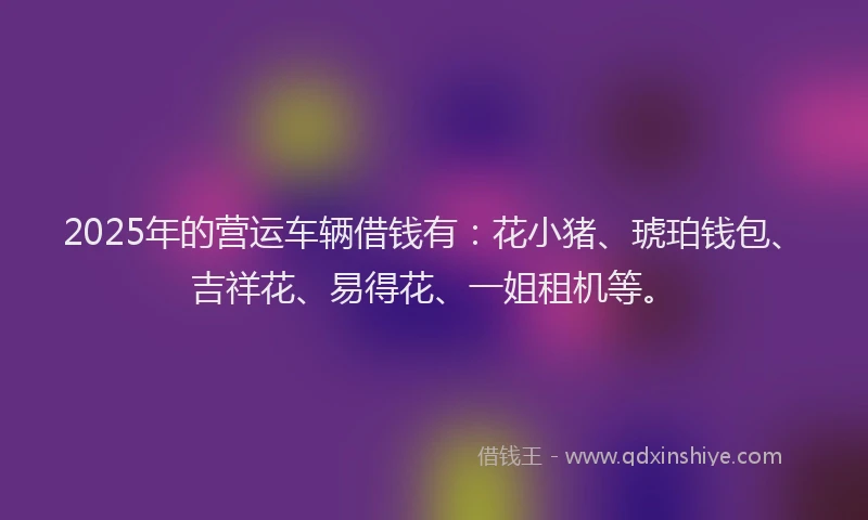2025年的营运车辆借钱有：花小猪、琥珀钱包、吉祥花、易得花、一姐租机等。