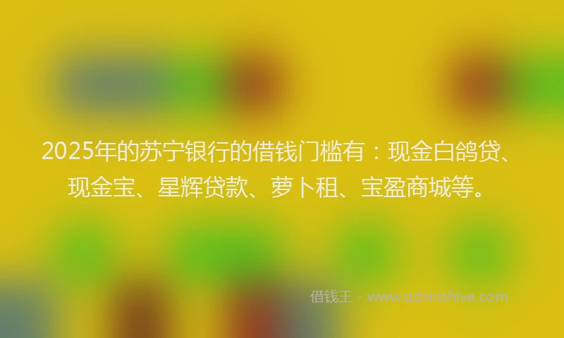 2025年的苏宁银行的借钱门槛有：现金白鸽贷、现金宝、星辉贷款、萝卜租、宝盈商城等。