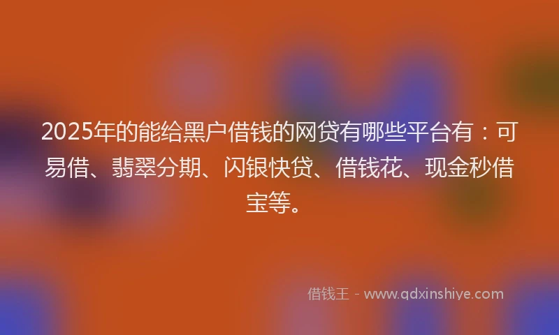 2025年的能给黑户借钱的网贷有哪些平台有：可易借、翡翠分期、闪银快贷、借钱花、现金秒借宝等。