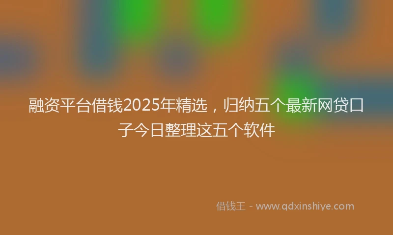 融资平台借钱2025年精选，归纳五个最新网贷口子今日整理这五个软件