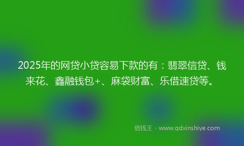 2025年的网贷小贷容易下款的有：翡翠信贷、钱来花、鑫融钱包+、麻袋财富、乐借速贷等。