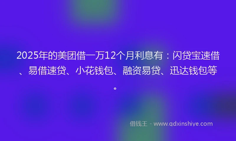 2025年的美团借一万12个月利息有：闪贷宝速借、易借速贷、小花钱包、融资易贷、迅达钱包等。