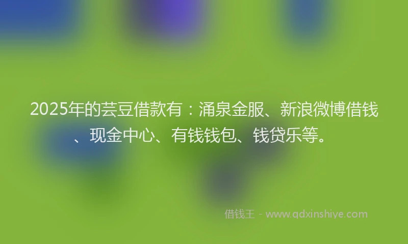 2025年的芸豆借款有：涌泉金服、新浪微博借钱、现金中心、有钱钱包、钱贷乐等。