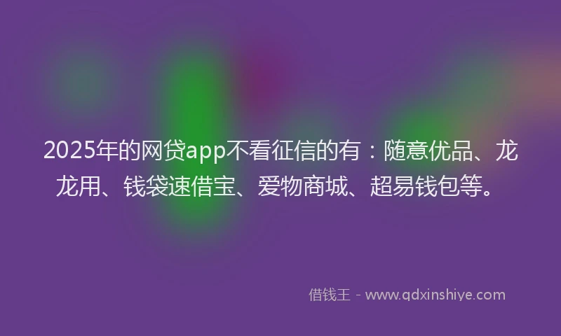 2025年的网贷app不看征信的有：随意优品、龙龙用、钱袋速借宝、爱物商城、超易钱包等。