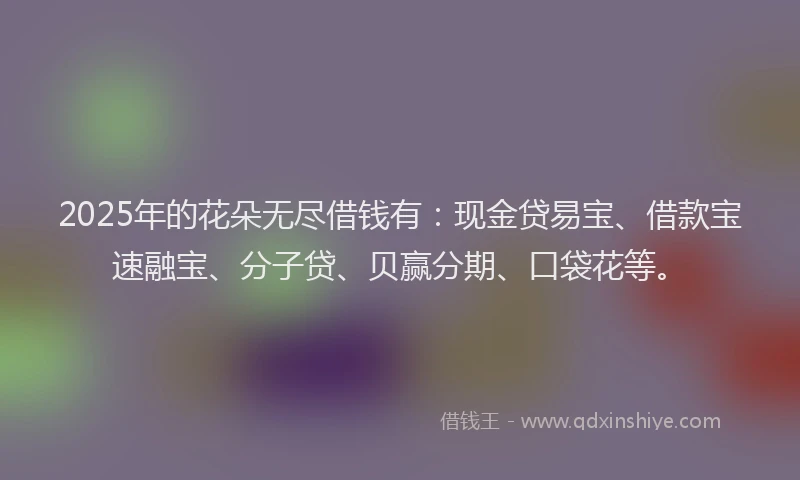 2025年的花朵无尽借钱有：现金贷易宝、借款宝速融宝、分子贷、贝赢分期、口袋花等。