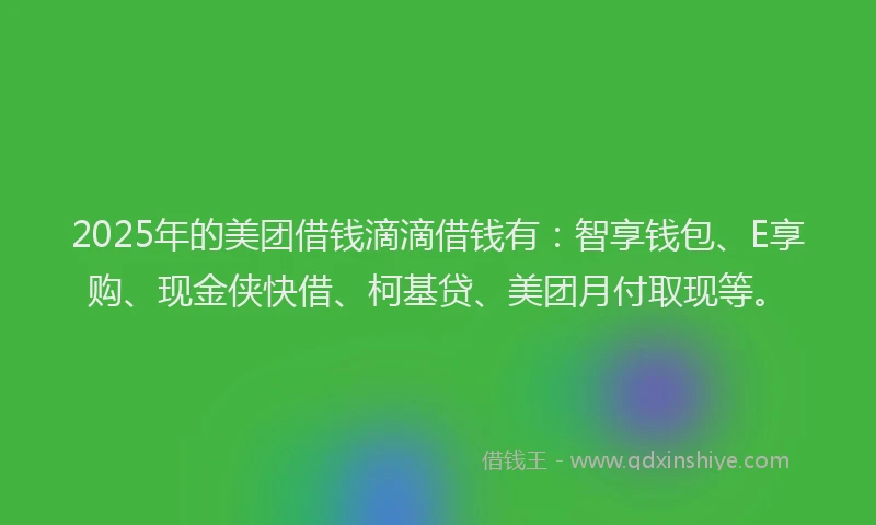 2025年的美团借钱滴滴借钱有：智享钱包、E享购、现金侠快借、柯基贷、美团月付取现等。