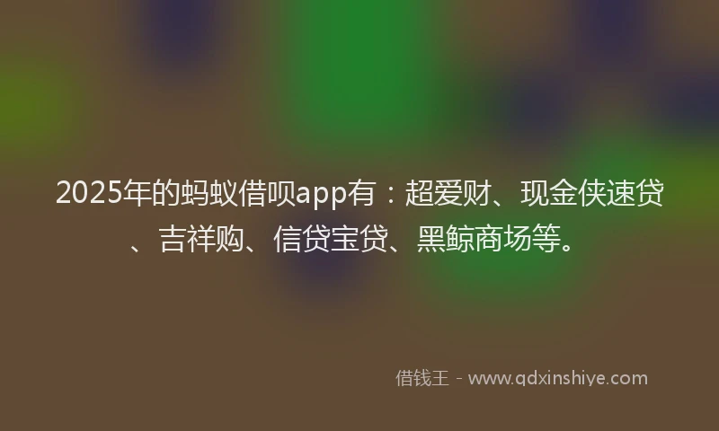 2025年的蚂蚁借呗app有：超爱财、现金侠速贷、吉祥购、信贷宝贷、黑鲸商场等。
