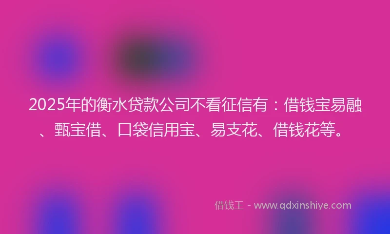 2025年的衡水贷款公司不看征信有：借钱宝易融、甄宝借、口袋信用宝、易支花、借钱花等。