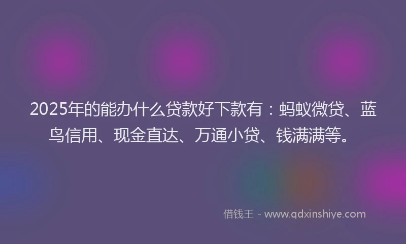2025年的能办什么贷款好下款有：蚂蚁微贷、蓝鸟信用、现金直达、万通小贷、钱满满等。