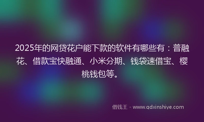 2025年的网贷花户能下款的软件有哪些有：普融花、借款宝快融通、小米分期、钱袋速借宝、樱桃钱包等。