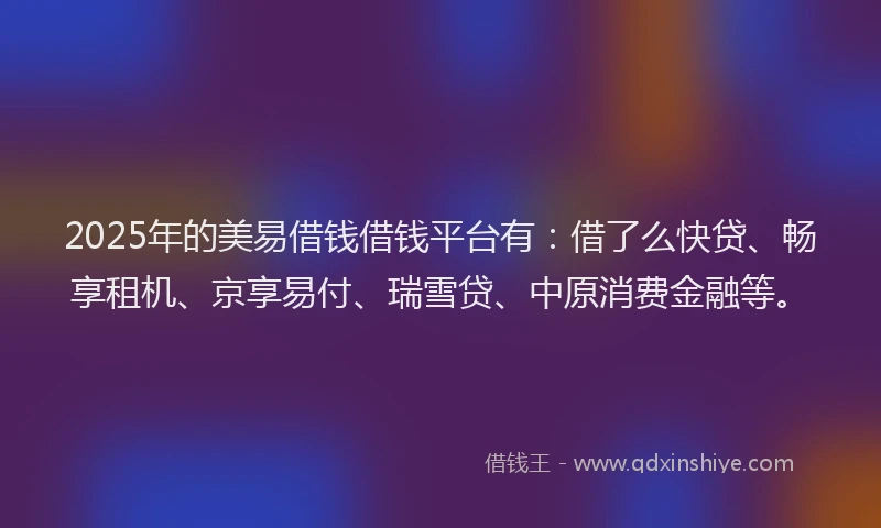 2025年的美易借钱借钱平台有：借了么快贷、畅享租机、京享易付、瑞雪贷、中原消费金融等。