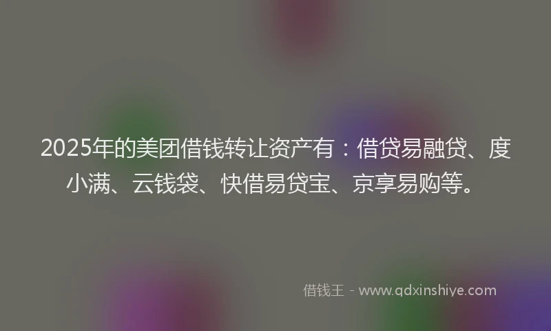 2025年的美团借钱转让资产有：借贷易融贷、度小满、云钱袋、快借易贷宝、京享易购等。