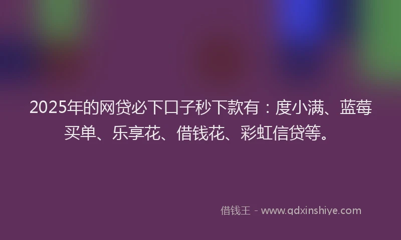 2025年的网贷必下口子秒下款有：度小满、蓝莓买单、乐享花、借钱花、彩虹信贷等。