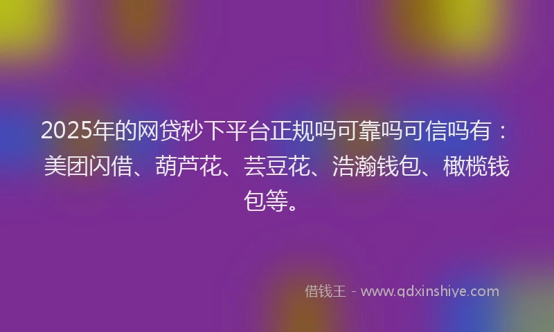 2025年的网贷秒下平台正规吗可靠吗可信吗有：美团闪借、葫芦花、芸豆花、浩瀚钱包、橄榄钱包等。