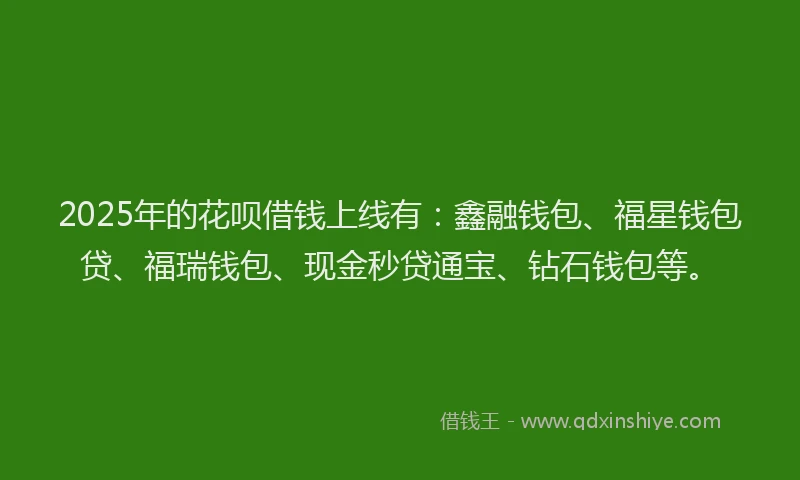 2025年的花呗借钱上线有：鑫融钱包、福星钱包贷、福瑞钱包、现金秒贷通宝、钻石钱包等。
