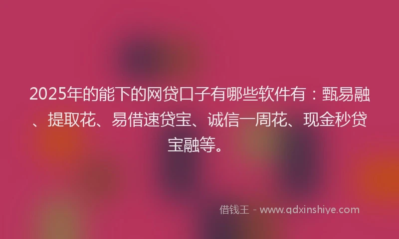 2025年的能下的网贷口子有哪些软件有：甄易融、提取花、易借速贷宝、诚信一周花、现金秒贷宝融等。