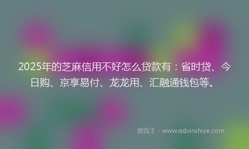 2025年的芝麻信用不好怎么贷款有：省时贷、今日购、京享易付、龙龙用、汇融通钱包等。