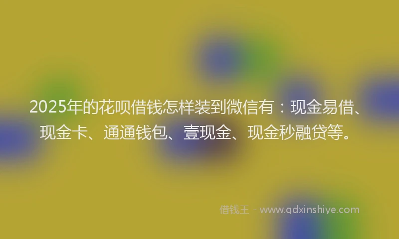 2025年的花呗借钱怎样装到微信有：现金易借、现金卡、通通钱包、壹现金、现金秒融贷等。