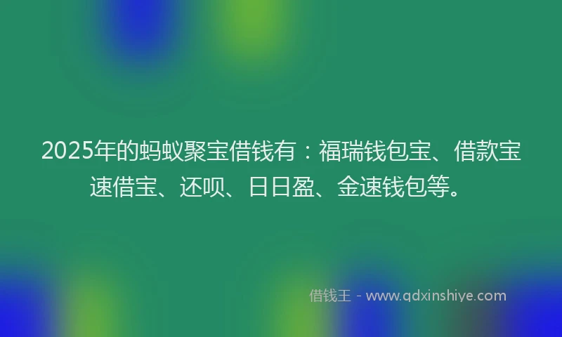 2025年的蚂蚁聚宝借钱有：福瑞钱包宝、借款宝速借宝、还呗、日日盈、金速钱包等。
