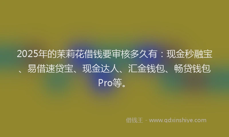 2025年的茉莉花借钱要审核多久有：现金秒融宝、易借速贷宝、现金达人、汇金钱包、畅贷钱包Pro等。