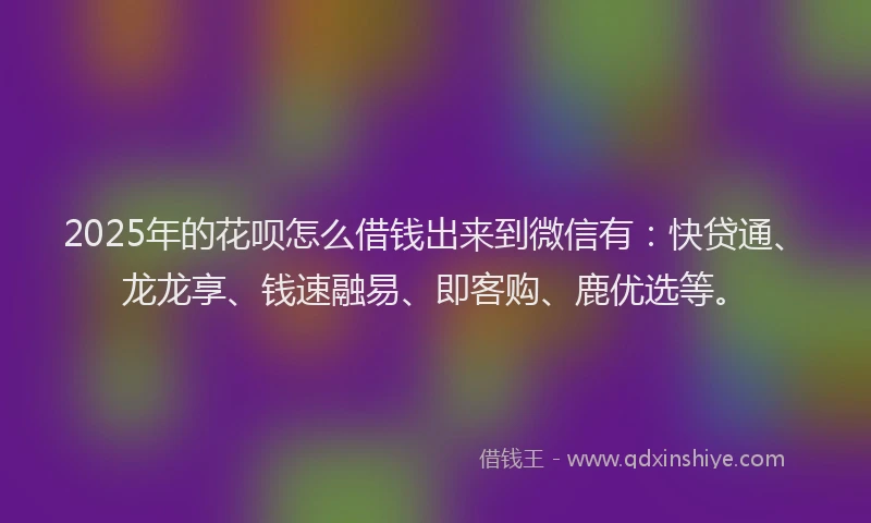 2025年的花呗怎么借钱出来到微信有：快贷通、龙龙享、钱速融易、即客购、鹿优选等。