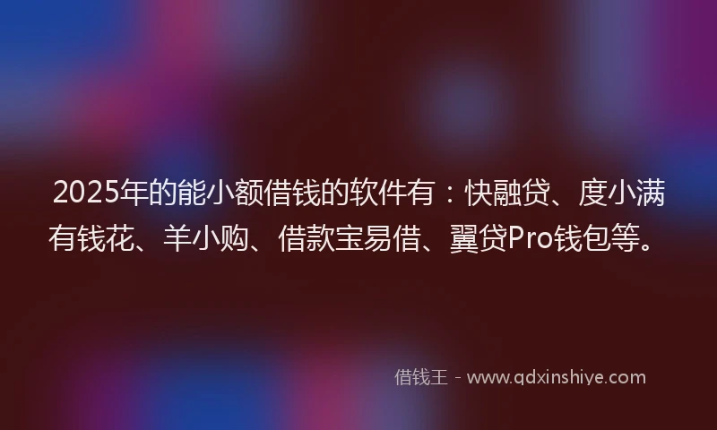 2025年的能小额借钱的软件有：快融贷、度小满有钱花、羊小购、借款宝易借、翼贷Pro钱包等。