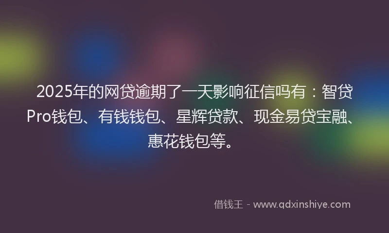 2025年的网贷逾期了一天影响征信吗有：智贷Pro钱包、有钱钱包、星辉贷款、现金易贷宝融、惠花钱包等。
