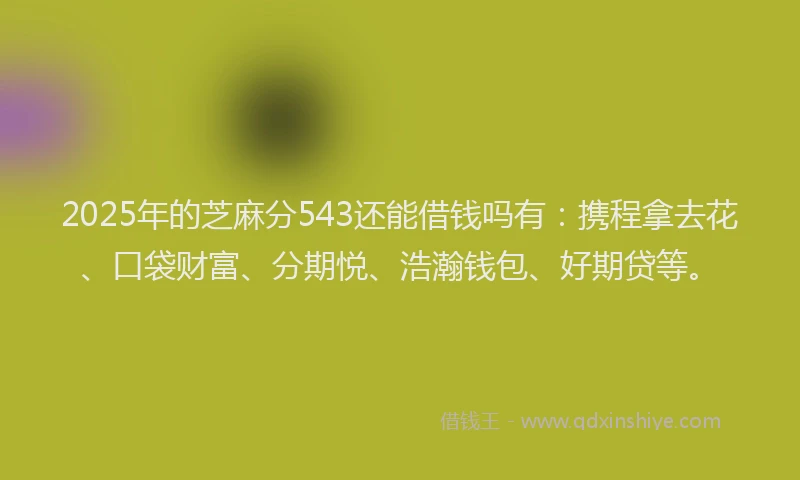 2025年的芝麻分543还能借钱吗有：携程拿去花、口袋财富、分期悦、浩瀚钱包、好期贷等。
