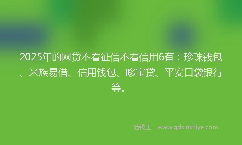 2025年的网贷不看征信不看信用6有：珍珠钱包、米族易借、信用钱包、哆宝贷、平安口袋银行等。