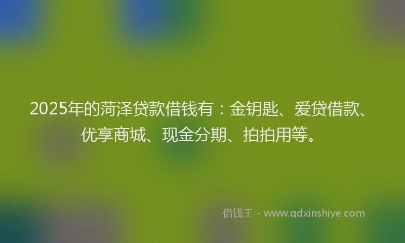 2025年的菏泽贷款借钱有：金钥匙、爱贷借款、优享商城、现金分期、拍拍用等。
