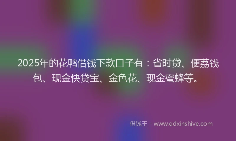 2025年的花鸭借钱下款口子有：省时贷、便荔钱包、现金快贷宝、金色花、现金蜜蜂等。