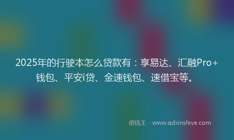2025年的行驶本怎么贷款有：享易达、汇融Pro+钱包、平安i贷、金速钱包、速借宝等。