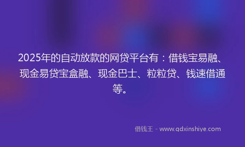 2025年的自动放款的网贷平台有：借钱宝易融、现金易贷宝盒融、现金巴士、粒粒贷、钱速借通等。