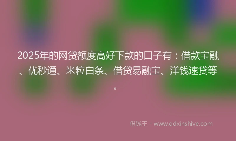 2025年的网贷额度高好下款的口子有：借款宝融、优秒通、米粒白条、借贷易融宝、洋钱速贷等。