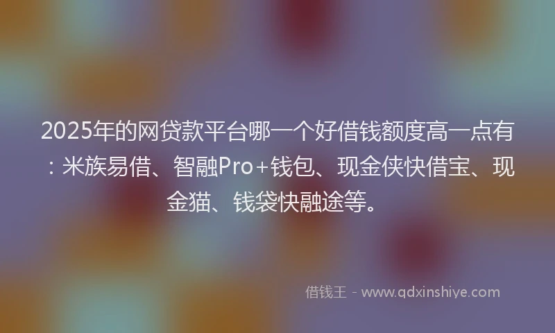 2025年的网贷款平台哪一个好借钱额度高一点有：米族易借、智融Pro+钱包、现金侠快借宝、现金猫、钱袋快融途等。