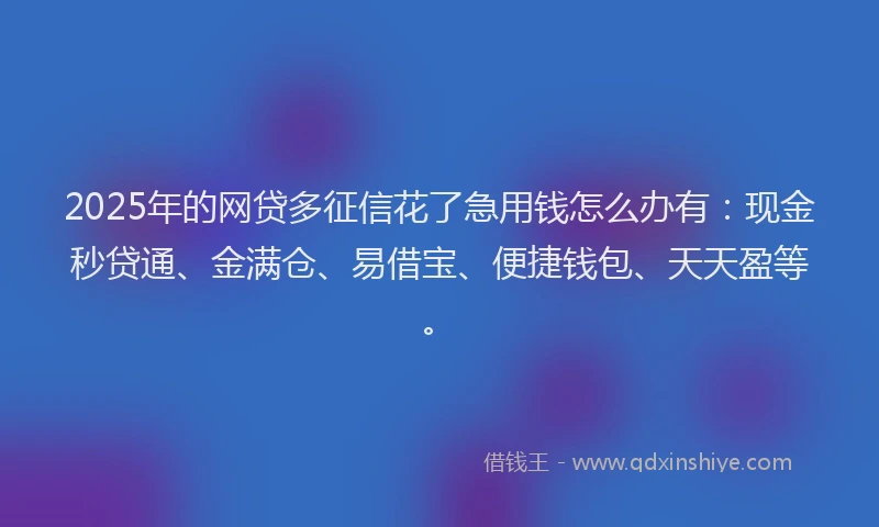 2025年的网贷多征信花了急用钱怎么办有：现金秒贷通、金满仓、易借宝、便捷钱包、天天盈等。