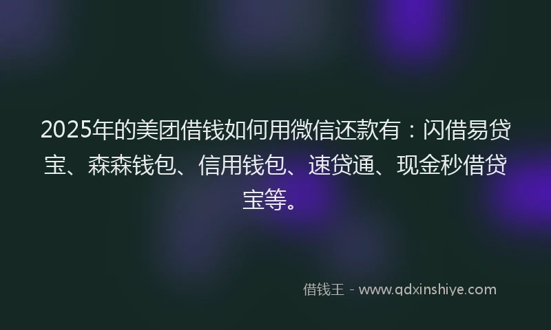 2025年的美团借钱如何用微信还款有：闪借易贷宝、森森钱包、信用钱包、速贷通、现金秒借贷宝等。