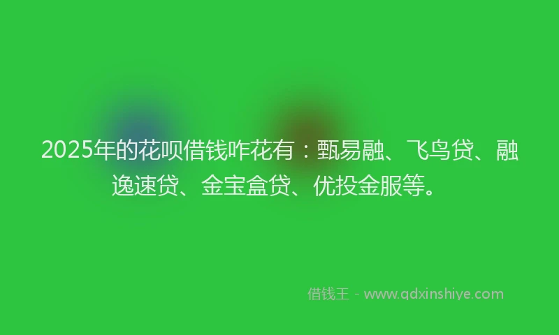 2025年的花呗借钱咋花有：甄易融、飞鸟贷、融逸速贷、金宝盒贷、优投金服等。