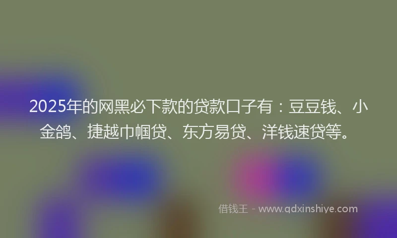 2025年的网黑必下款的贷款口子有：豆豆钱、小金鸽、捷越巾帼贷、东方易贷、洋钱速贷等。