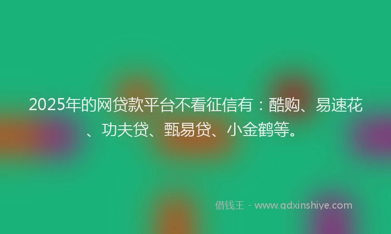 2025年的网贷款平台不看征信有：酷购、易速花、功夫贷、甄易贷、小金鹤等。
