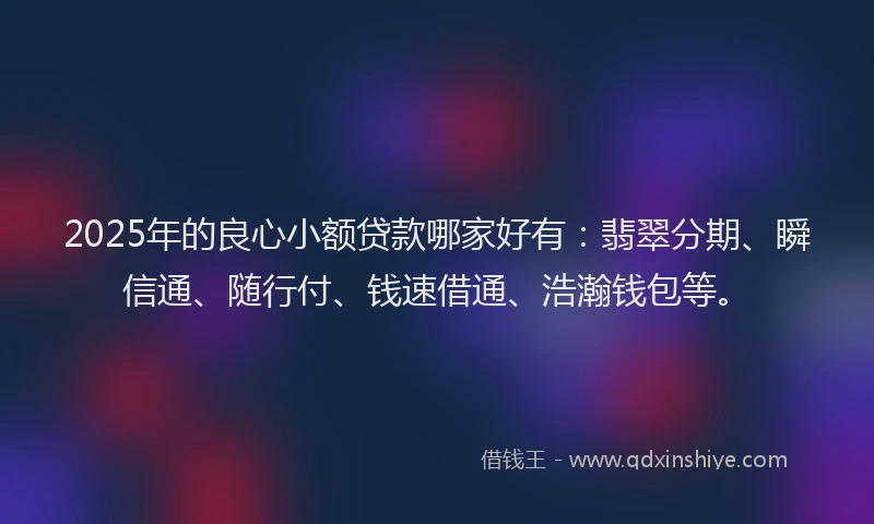 2025年的良心小额贷款哪家好有：翡翠分期、瞬信通、随行付、钱速借通、浩瀚钱包等。