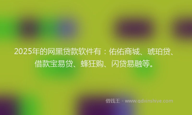 2025年的网黑贷款软件有：佑佑商城、琥珀贷、借款宝易贷、蜂狂购、闪贷易融等。