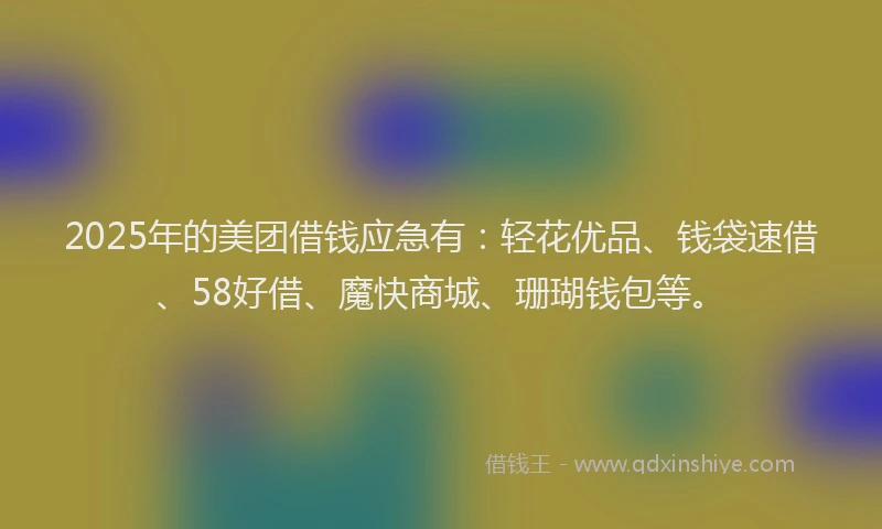2025年的美团借钱应急有：轻花优品、钱袋速借、58好借、魔快商城、珊瑚钱包等。