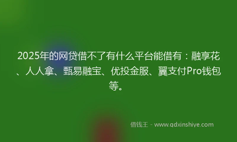 2025年的网贷借不了有什么平台能借有：融享花、人人拿、甄易融宝、优投金服、翼支付Pro钱包等。